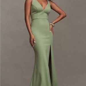 BHLDN Stella V-neck Pistachio Green Maxi Dress